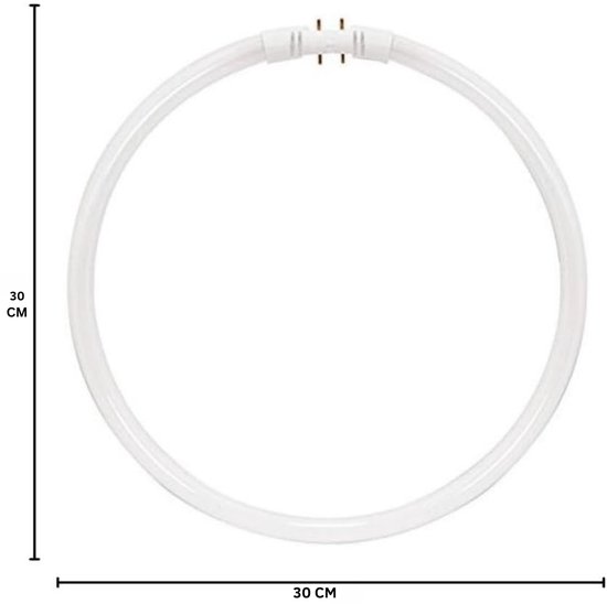 Witte cirkelvormige TL-buis van 30 cm met 2 contactpunten aan de bovenkant.