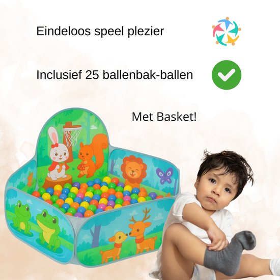 BDGoods® - Ballenbad - Ballenbak voor Kinderen - Kinderspeelgoed 1 jaar - Kinderspeelgoed 2 Jaar - Cadeau Kind - Ballen voor Ballenbak - Ballenbak Baby - Kinderspeelgoed 3 jaar - Inclusief 25 Ballen - Ballenbakken - Basketbalring - Speelgoed - Ballen van Merkloos — afbeelding 2