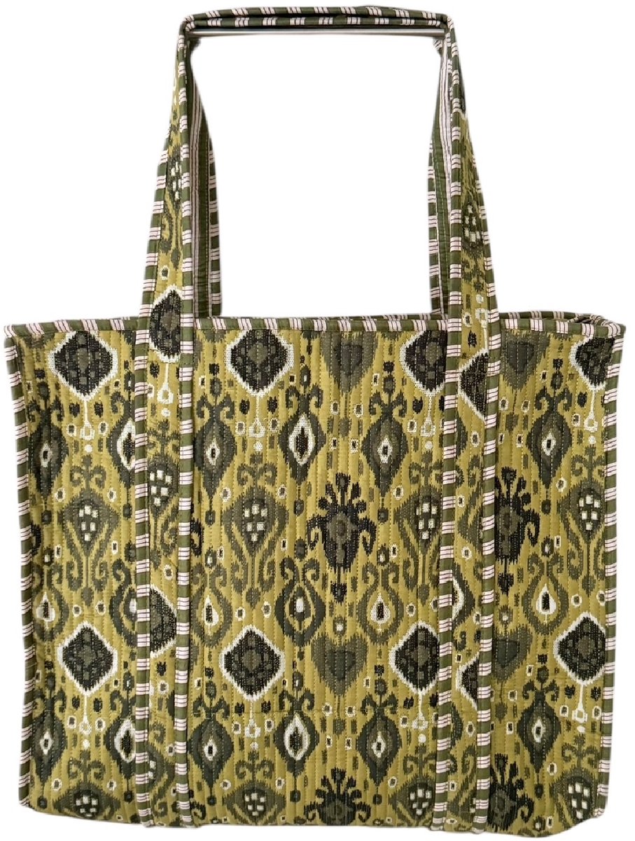 Shoppingbag / Strandtas Kantha Mustard Green 37x48 cm