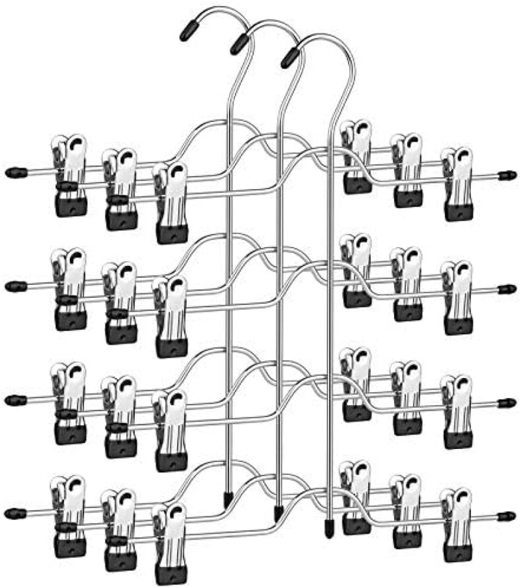 PromoHome Ruimtebesparende Broekhangers Set van 3 - Met Verstelbare Clips en Anti-Slip