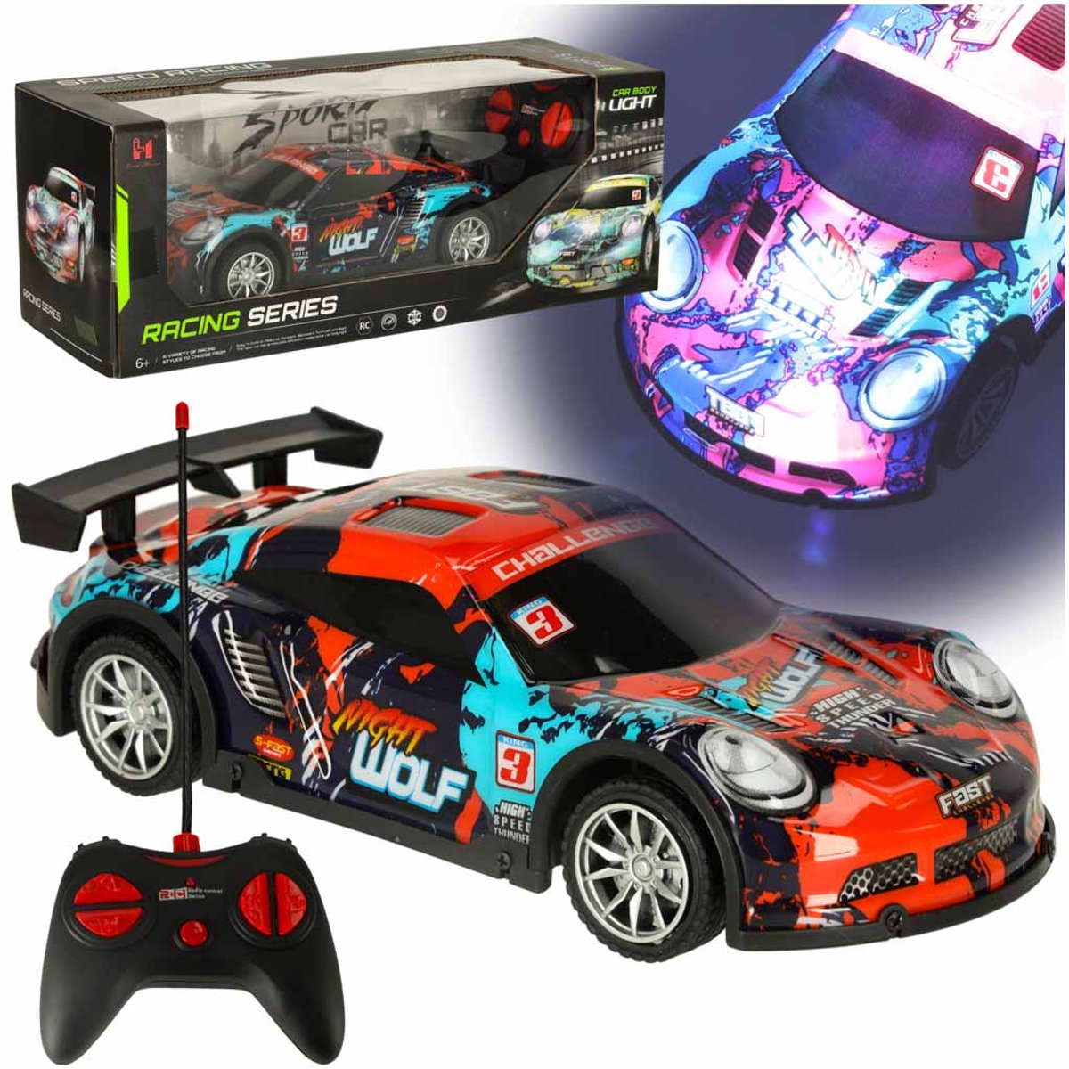 RC Sportauto op Afstand – Bestuurbare Auto - 3,7V Oplaadbare Racewagen met Licht­effecten, Rubberbanden & Controller – Geschikt voor Binnen & Buiten – Speelgoedauto Kinderen 6+