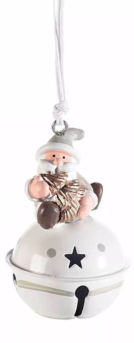Metalen Kerstbel met Kerstman en Kerstboom van kunsthars – Kerstboomornament - Ø 5 cm x 8 cm (H)