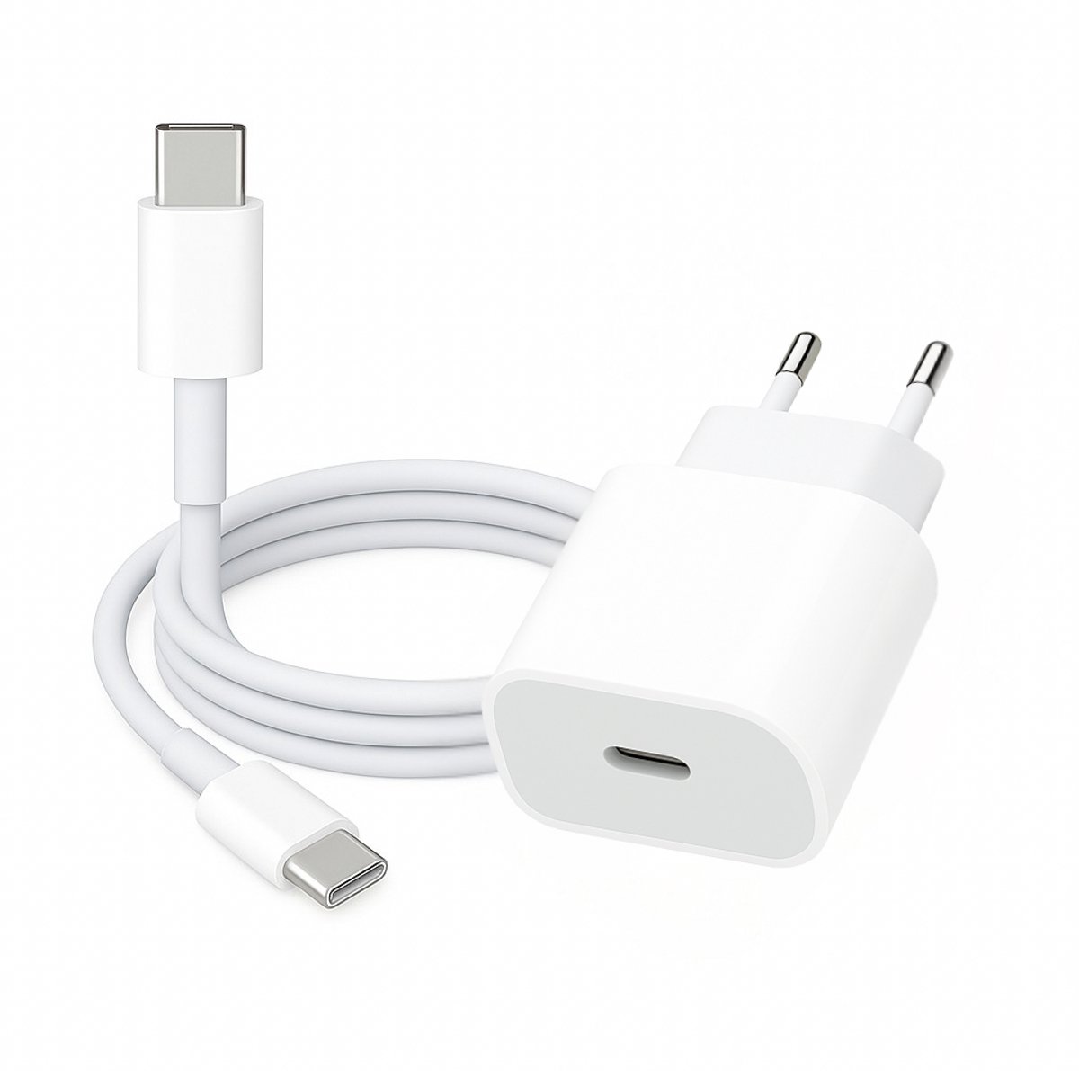 Snellader USB-C 2M - Kabel met Adapter 20W - Compatibel als Oplader - Geschikt voor IOS en Android toestellen