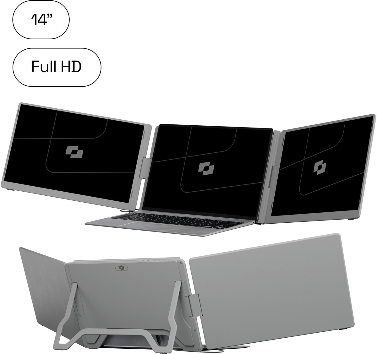 Screenmate® OneCable Portable Monitor 14” - Draagbare Monitor met Beschermhoes - Extra Scherm Laptop - Draagbaar Beeldscherm - Grijs