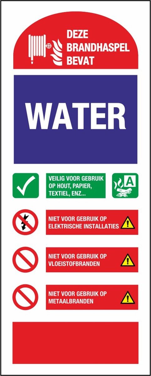 Gebruiksaanwijzing brandblusser bord - brandslang water NALICHTEND (glow in the dark) 8x20 cm