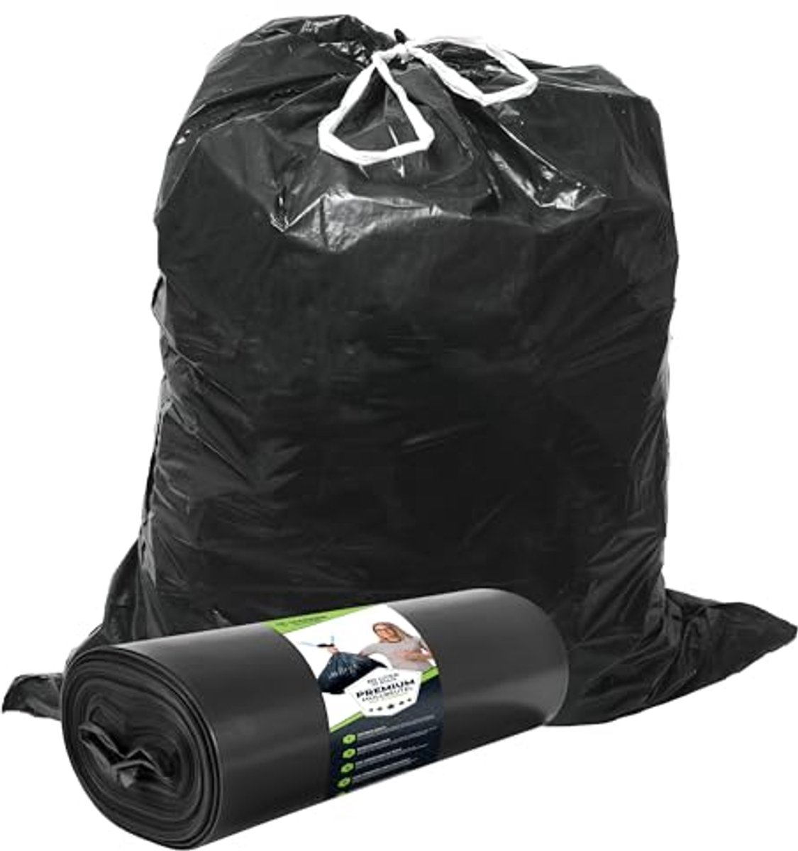 Scheurvaste Vuilniszakken 60L met Trekband - XXL - Sterk en Gerecycled - Huishoudelijk en Commercieel Afval - 25 Stuks