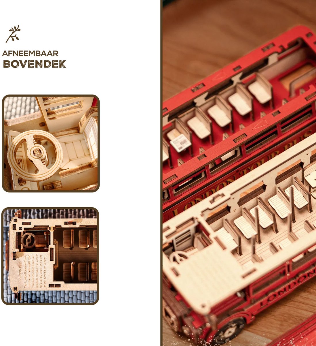 Robotime Rolife London Tour Bus TGM02 - Knutselen - Londen bus - DIY - Houten bouwpakket - Volwassenen - Creatief - Voertuigen — afbeelding 10