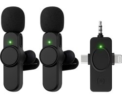 Nuvance Draadloze Microfoon - 2 Stuks - Geschikt voor Smartphones - Lavalier - Microfoon Draadloos - Microfoons - Plug & Play
