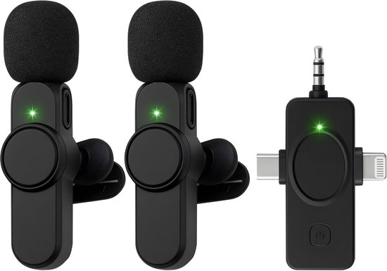 Nuvance Draadloze Microfoon - 2 Stuks - Geschikt voor Smartphones - Lavalier - Microfoon Draadloos - Microfoons - Plug & Play