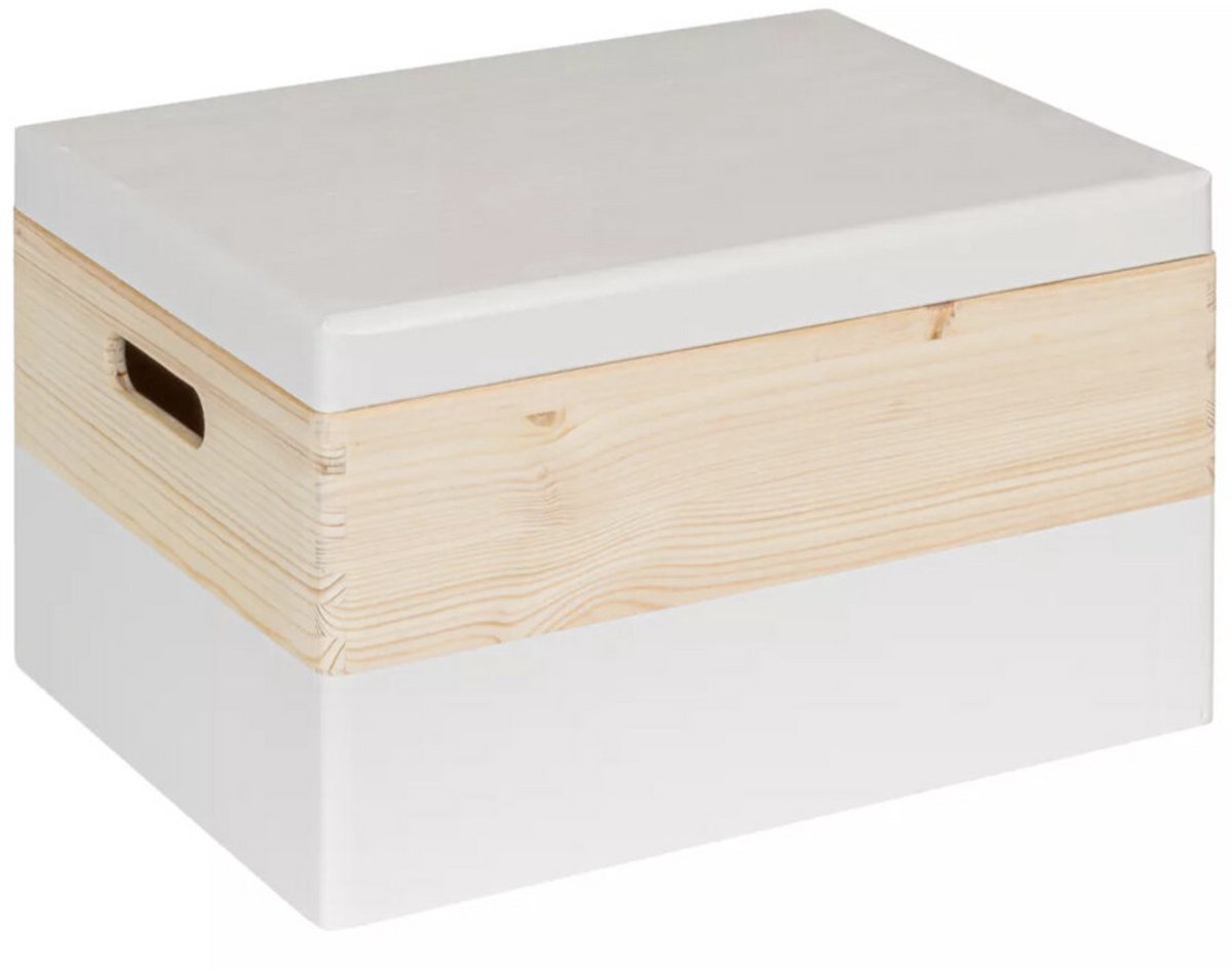 HAUDT® Houten kist KIM Maxi Kokos met losse deksel - handgrepen - 39,5 x 29,5 x 23 cm - inhoud 24.1L - afneembare deksel - wit