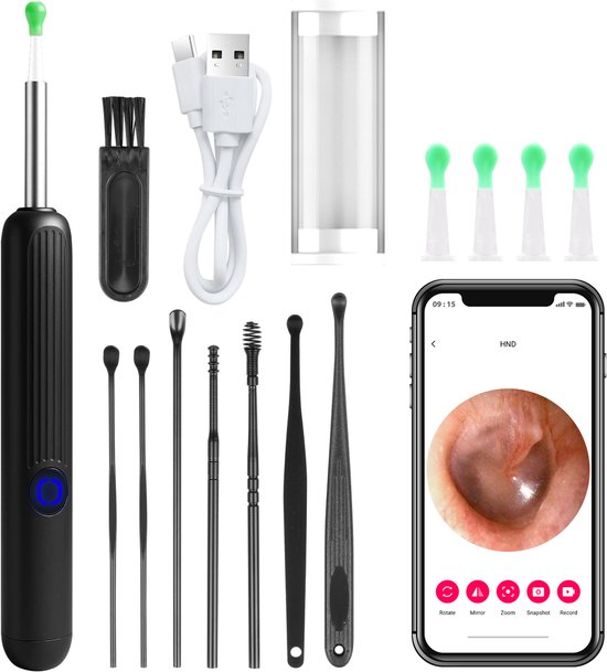 Nuvance - Dissolvant de cérumen avec application appareil photo - Nettoyant pour les oreilles - Set de Nettoyage des oreilles - Oorspuit - Gratte-oreilles - Incl. Kit de nettoyage