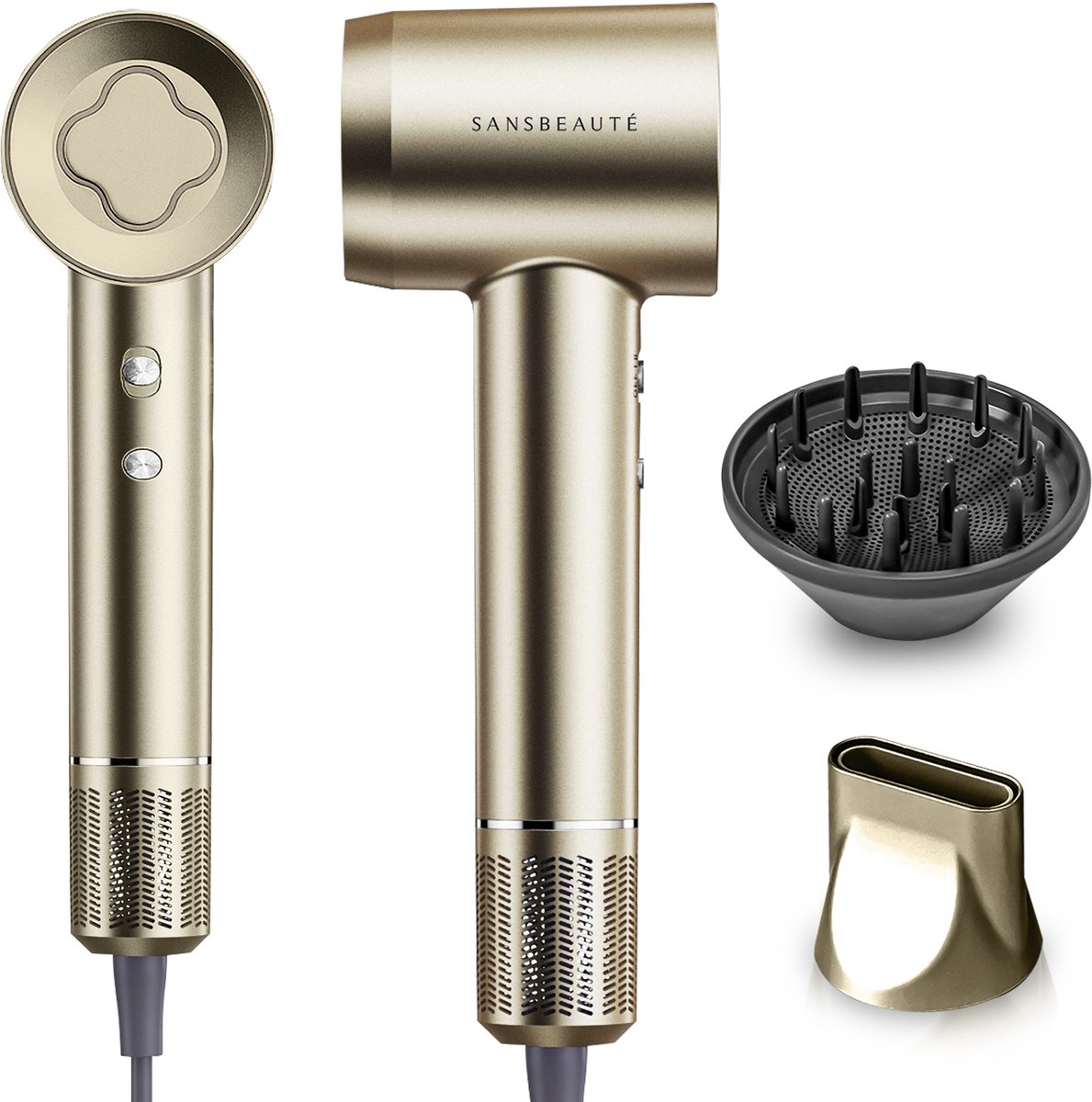 Sansbeauté® Föhn met Diffuser – Krullen – 110.000RPM - Ionische Haardroger met Borstel - 3 Standen - 3 Opzetstukken – Reisföhn - Coolshot – Haarföhn met Diffuser – Hair Dryer - 2000W - EssentiaPRO® - Sansbeauté® - €99,99