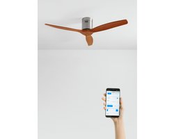 CREATE - Plafondventilator 40W silent 100% hout (Ø132cm) (ruimtes 10m²-25m²) - Nikkel / Donker hout - Geen licht - WIFI + Afstandsbediening - WIND CALM NATURAL WOOD