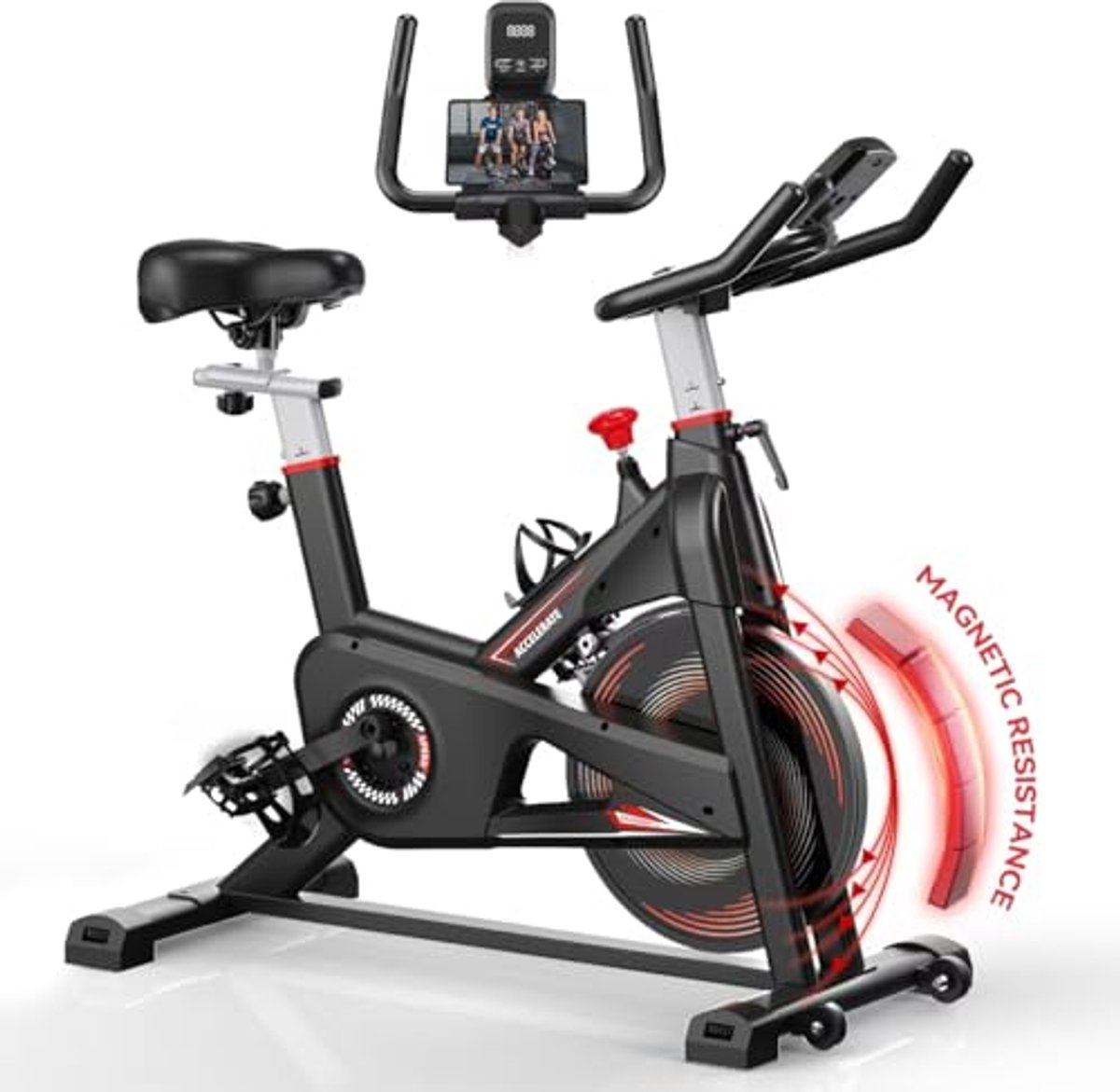 Hometrainer met magnetische weerstand - Ergometer voor thuisfitness, LCD-monitor, tablethouder