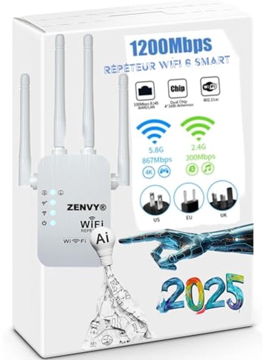 WLAN Repeater AC1200 Mbps – Krachtige Wifi Versterker voor Betrouwbaar Internet Overal