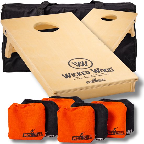 Wicked Wood Games – ACL REC – Mini Cornhole Set – 60x30 cm – 100% Echt Hout – Inclusief 2 Boards, 8 Zakjes en Draagtas – Officieel ACL Gecertificeerd