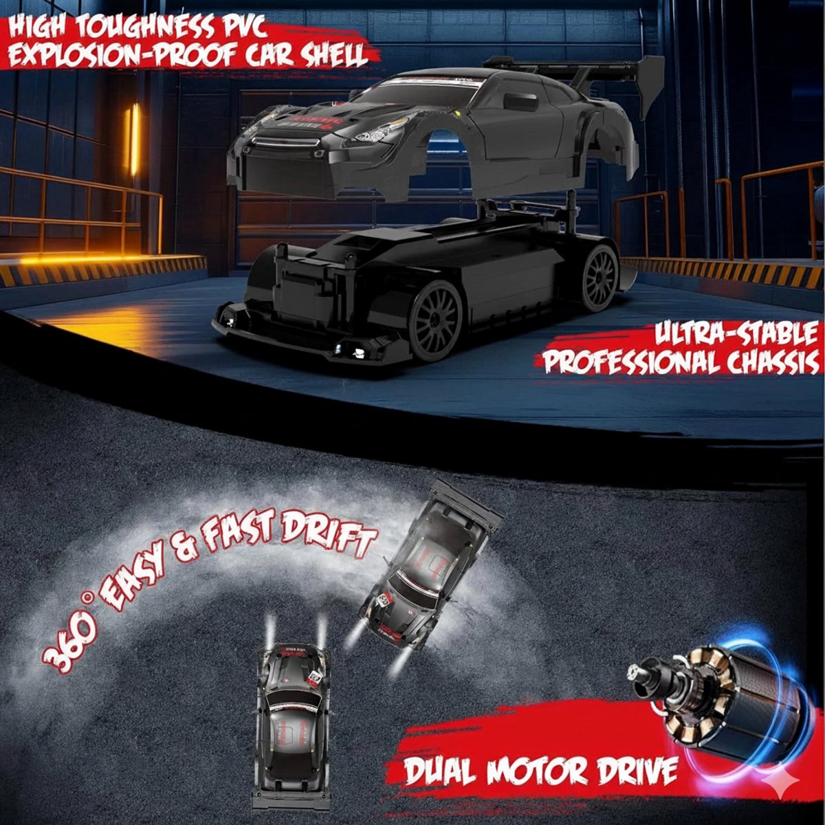 PolkaHome RC Drift Auto 1:24 – Afstandsbestuurbare RC Auto – 4WD – 2 Accu’s – 20 km/h — afbeelding 12