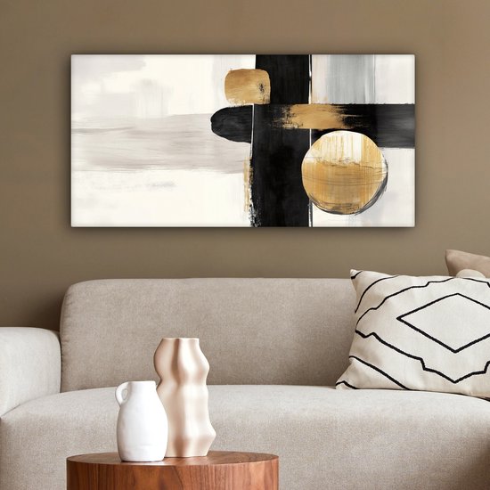 Tableau sur toile 80x40 cm - Décoration murale exclusive Formes - Coups de pinceau - Abstrait - Goud - Décoration murale salon - Décoration chambre à coucher - Accessoires de chambre - Tableaux sur toile