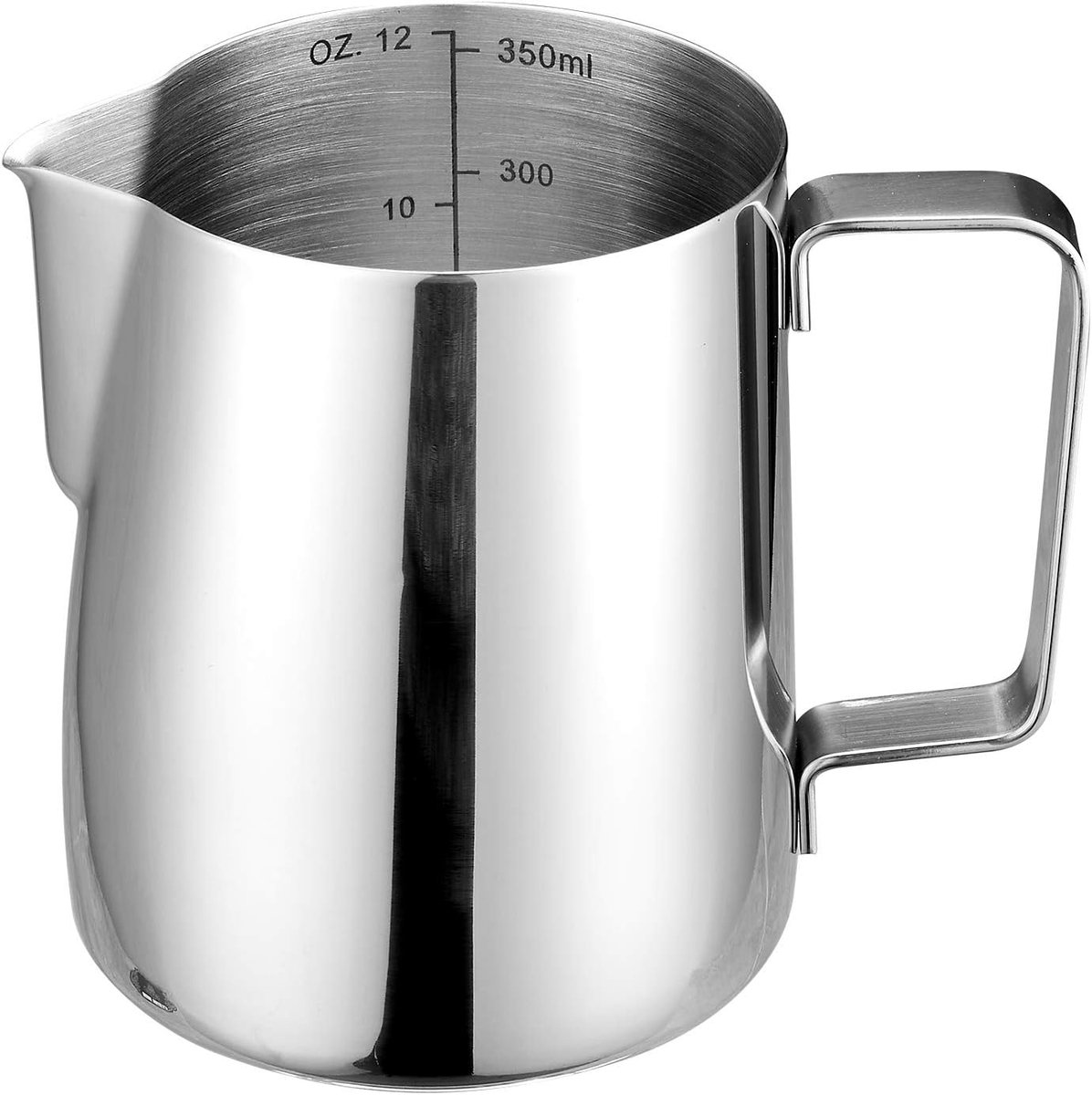 QTTVBTNA -1 melkkannetje, 350 ml (12 oz) roestvrijstalen melkkannetje met schaallijnen, barista-accessoires, koffiemelkkannetje, melkopschuimer, perfect voor espresso, cappuccino en latte