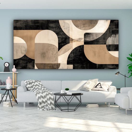Tableau sur toile 200x100 cm - Décoration murale exclusive Abstrait - Formes - Moderne - Beige - Décoration murale salon - Décoration chambre - Accessoires chambre - Peintures sur toile