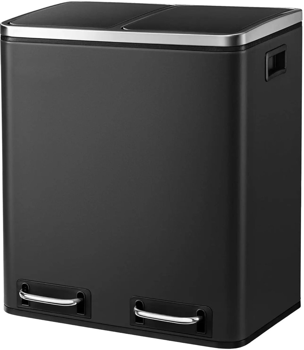 Dubbele prullenbak - 2x15Liter - Zwart - Soft close - Afvalscheiden