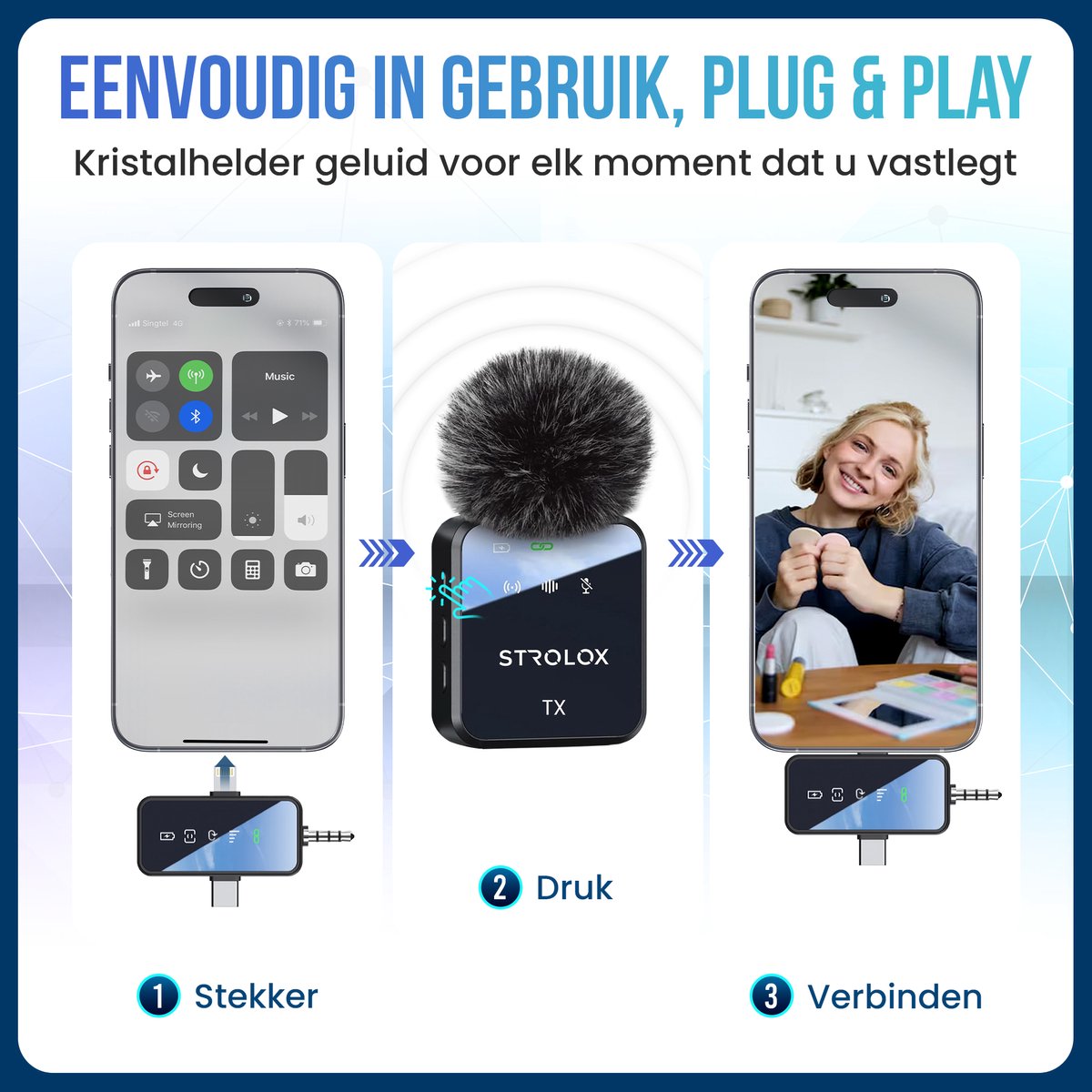 Strolox® Draadloze Microfoon Pro - 2 Stuks - Oplaadcase - Lavalier - Windshields - Dasspeld - Lange Batterij - USB-C/Lightning - Plug & Play — cadeau in Elektronica - foto 7
