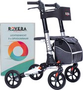 Rovera Mobility® Rollator Easy Dualfold – 3x Opvouwbaar & Lichtgewicht – Zachte Brede Rugsteun & Comfortabele Zitting – Incl. Luxe Rollatortas- voor Binnen & Buiten – Zilver
