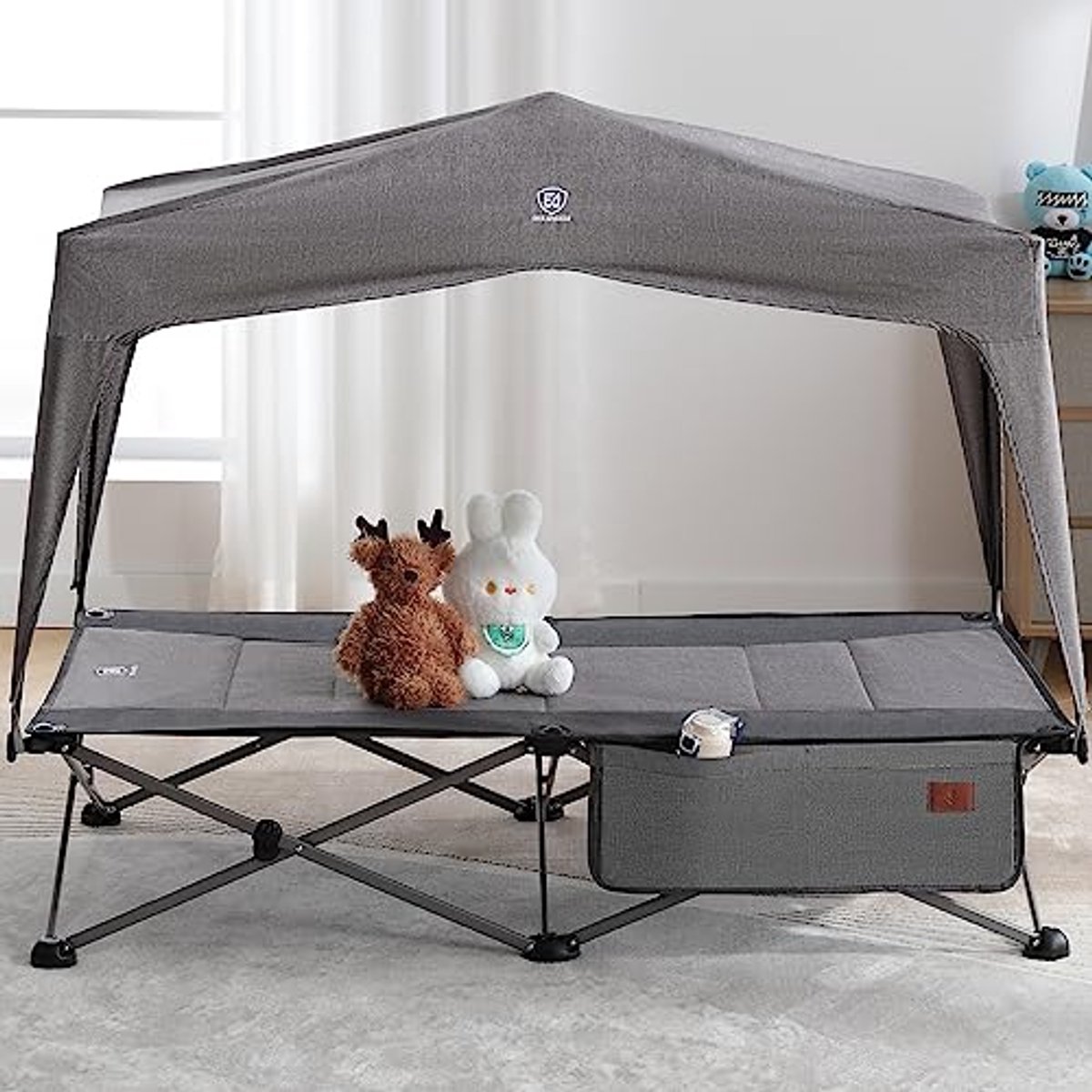 Kinderbed opvouwbaar met dak - Veldbed voor kinderen - Draagbaar klapbed 131x69 cm