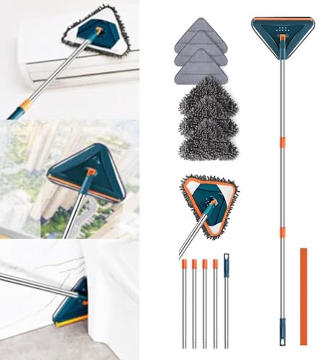 Verstelbare 360° Draaibare Microvezel Mop met Telescoopstang voor Vloer, Raam en Muur