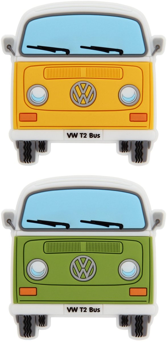 BRISA VW Collection - Volkswagen T2 Bulli Bus Rubberen Magneet - Voorkant, koelkastmagneet, magneten voor koelkast, magneetbord, whiteboard, prikbord (set van 2)