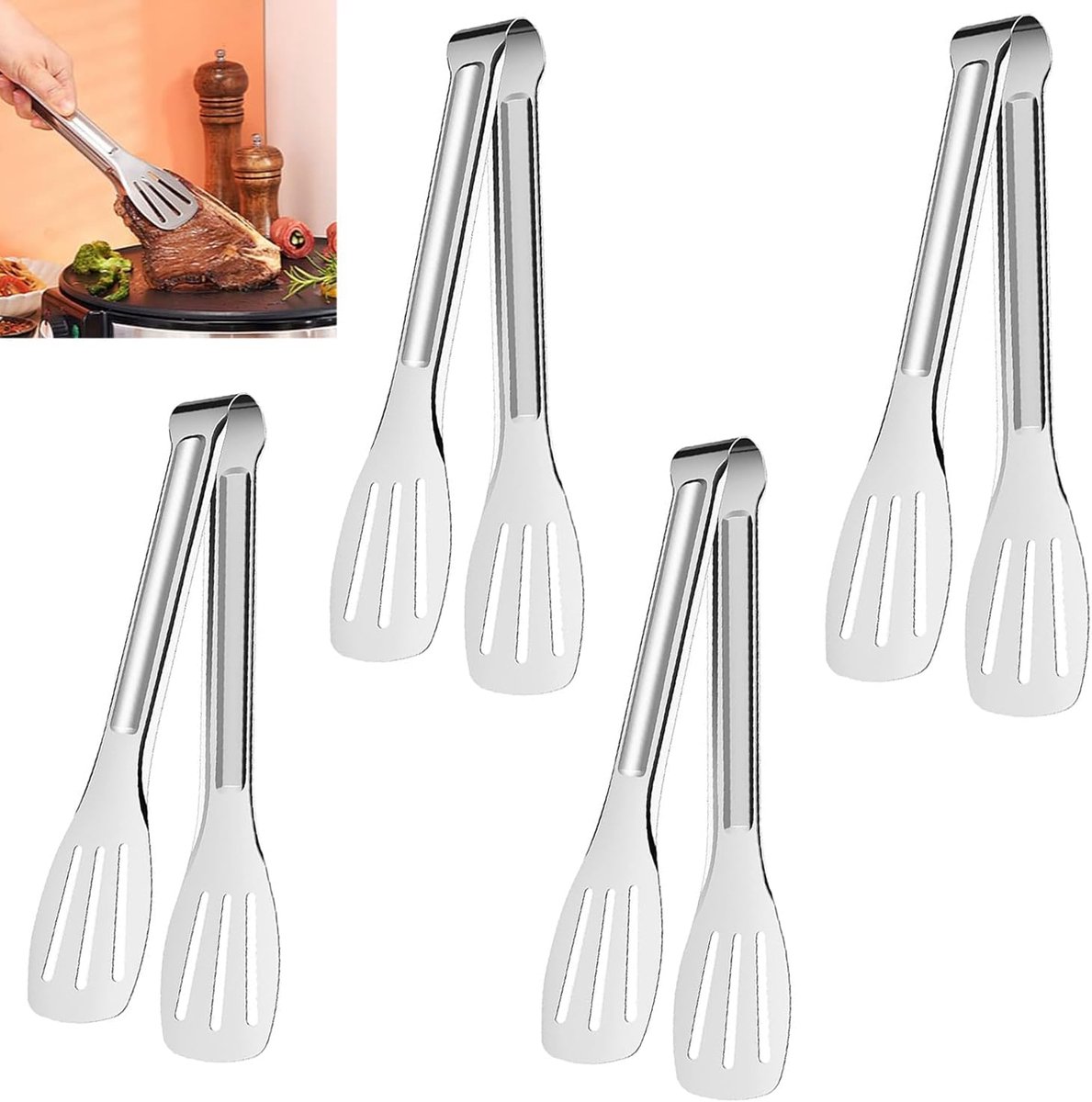 4pcs Serving Tongs - RVS Keuken Tangen - Koken en Buffet Tangen