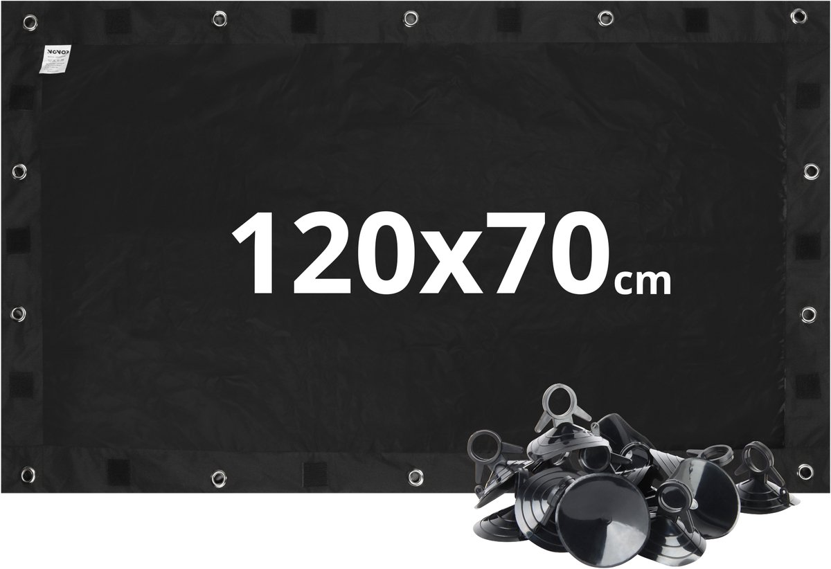 NOVOB® Verduisteringsdoek met Zuignappen - 120x70cm - Verduisteringsgordijn - Te Verkleinen met Klittenband - 100% Verduisterend - Verduistering Raam - Zwart