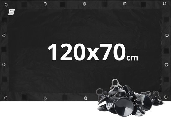 NOVOB® Verduisteringsdoek met Zuignappen - 120x70cm - Verduisteringsgordijn - Te Verkleinen met Klittenband - 100% Verduisterend - Verduistering Raam - Zwart