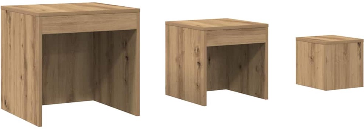 vidaXL 3-delige - Tafeltjesset - bewerkt - hout - artisanaal - eikenkleur