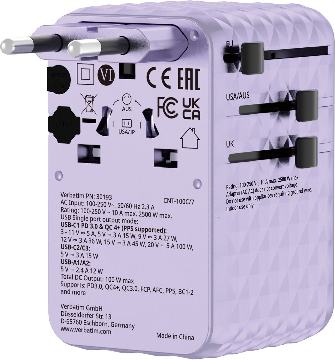 Verbatim Reisadapter Eu Vk Vs Gan 2Xusb-C 2Xusb-A 1Xusb-C Pd 100W