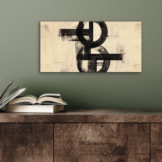 Aluminium schilderij 40x20 cm - Wanddecoratie metaal - Cirkels - Balken - Zwart - Abstract - Metalen muurdecoratie woonkamer - Decoratie industrieel - Foto op dibond - Industriële accessoires slaapkamer