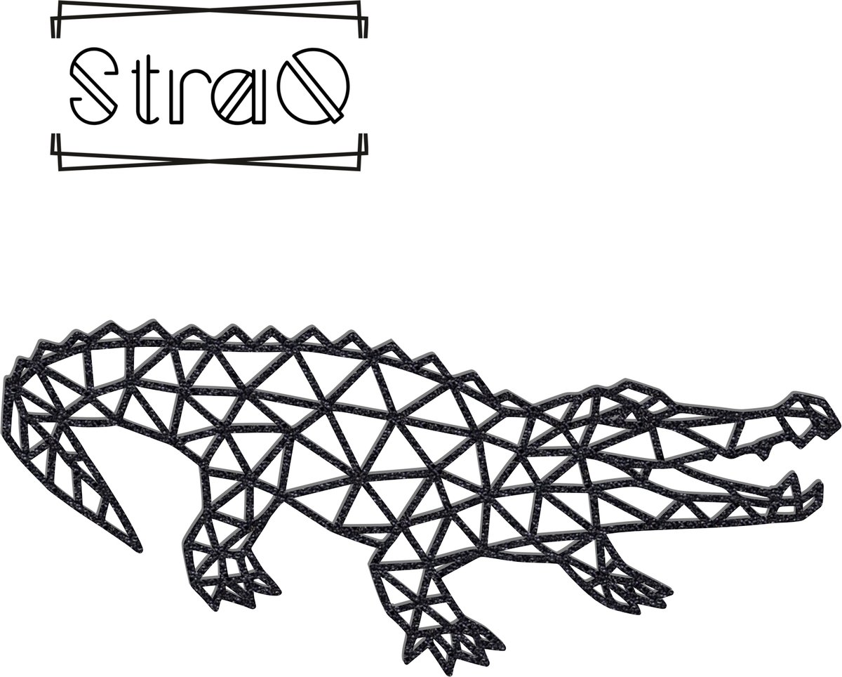 StraQ Zwarte Geometrische Krokodil 24 cm - Dier - Muurdecoratie - Wandversiering - Wanddecoratie - Rechts