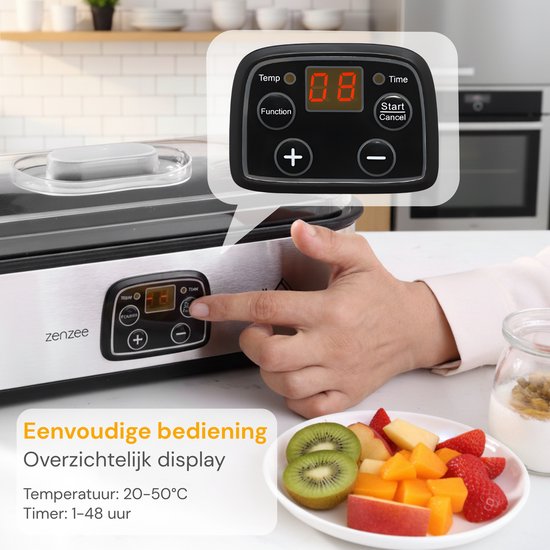 Yoghurtmaker - Yoghurt maker - Yoghurt machine - 8 glazen potten - RVS van Merkloos — afbeelding 3