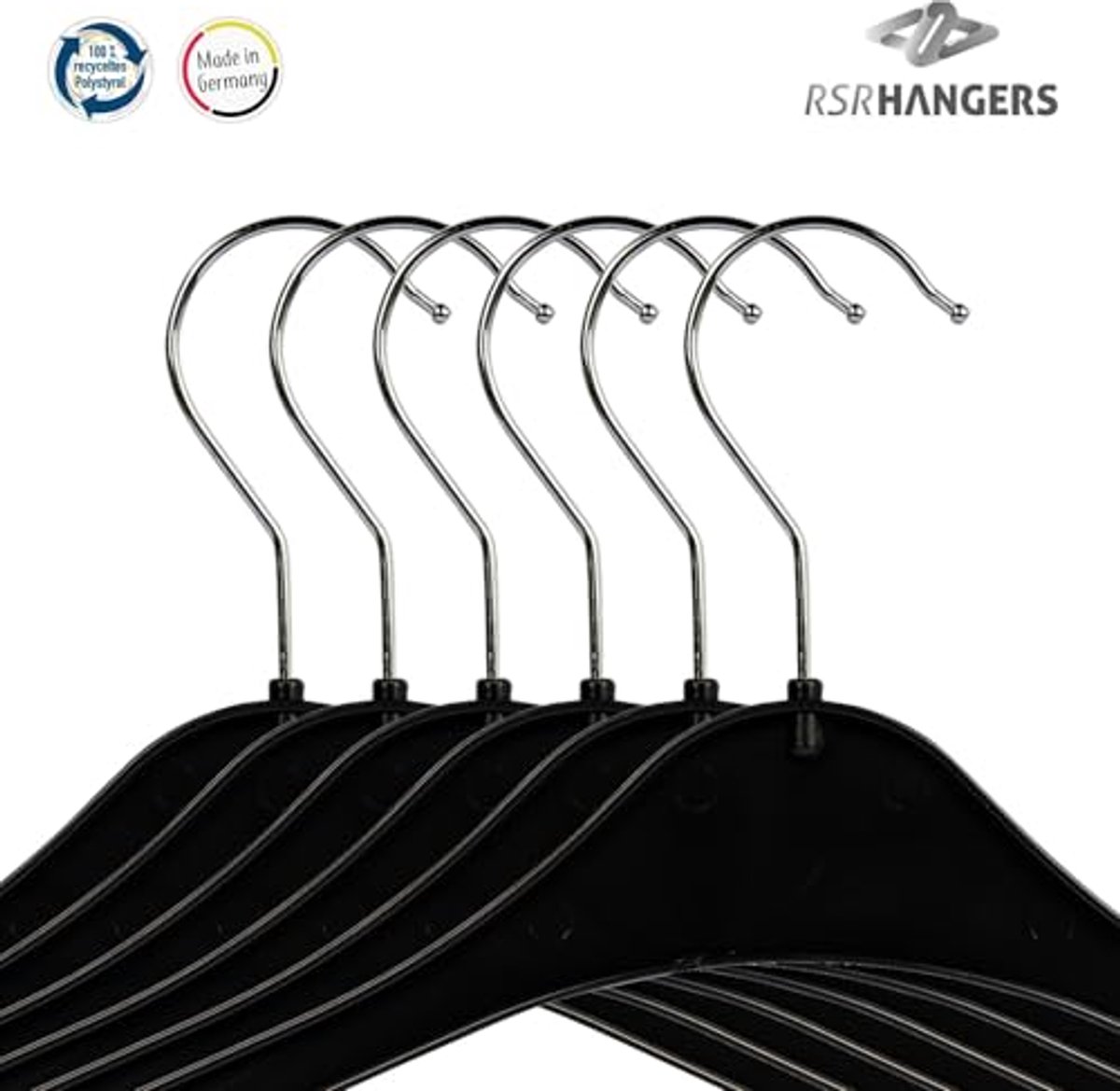 Kledinghangers 50 stuks - 360° draaibare haak - Zwart - 47 cm