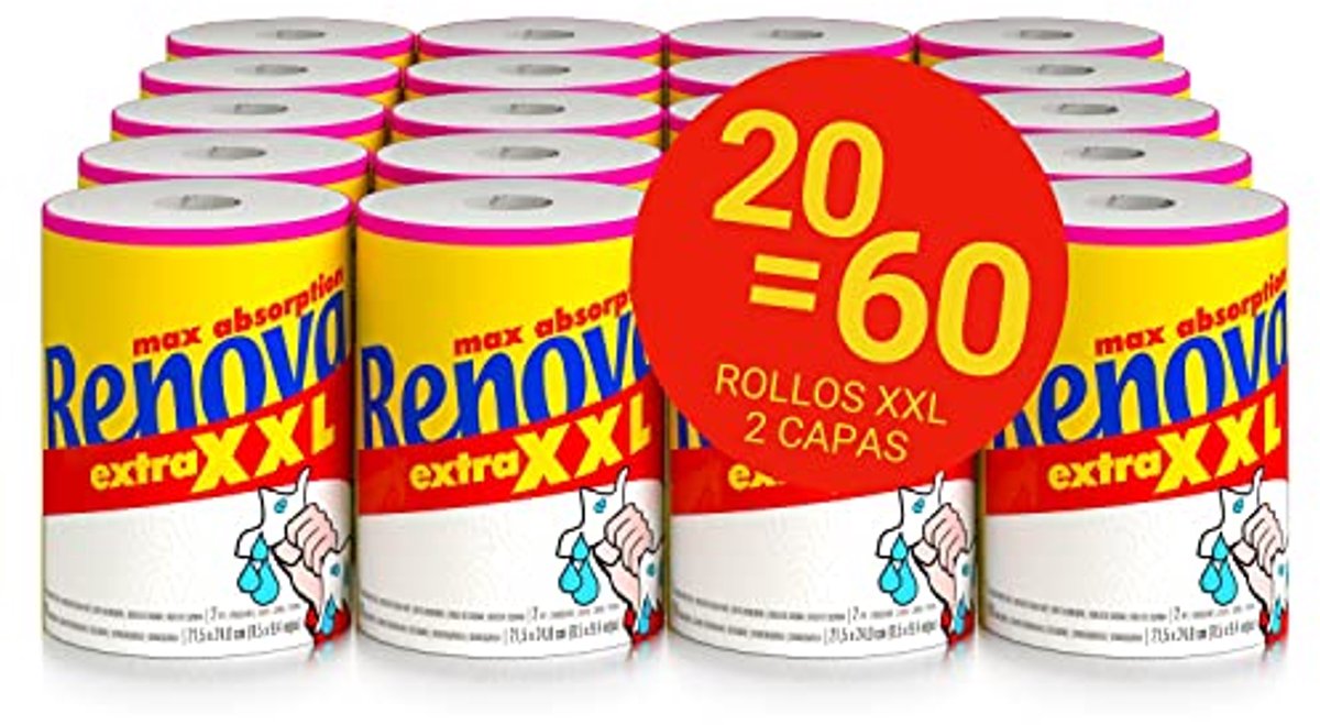 Extra XXL Keukenrollen - 20 Rollen, Vergelijkbaar met 60 Standaardrollen, Hoog Zuigvermogen, FSC-Gecertificeerd