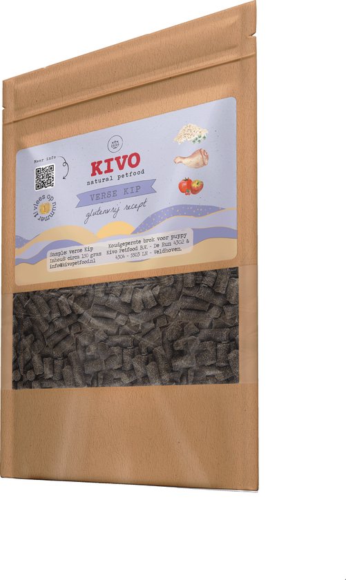 Kivo Petfood - PROEFZAKJE Puppybrokken Verse Kip Puppy 300 gram - Koudgeperst - Glutenvrij