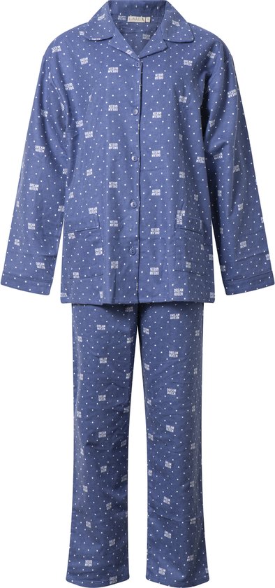 Lunatex - klassieke dames pyjama flanel met doorknoop - dream queen - donkerblauw - maat XL