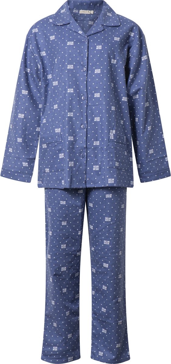 Lunatex klassieke dames pyjama flanel met doorknoop - dream queen - donkerblauw