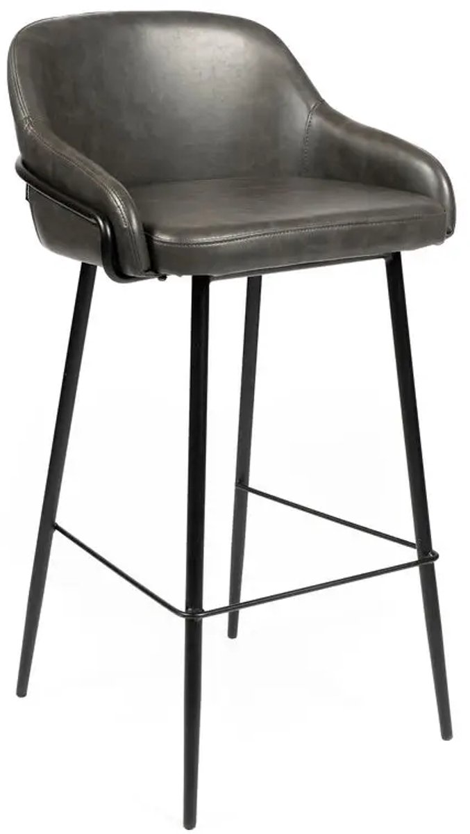DepotHome - Gianna Barkruk - Set van 2 Barstoelen – Grijs PU Leer – Zwarte Metalen Poten – Industrieel Design – Zithoogte 75 cm
