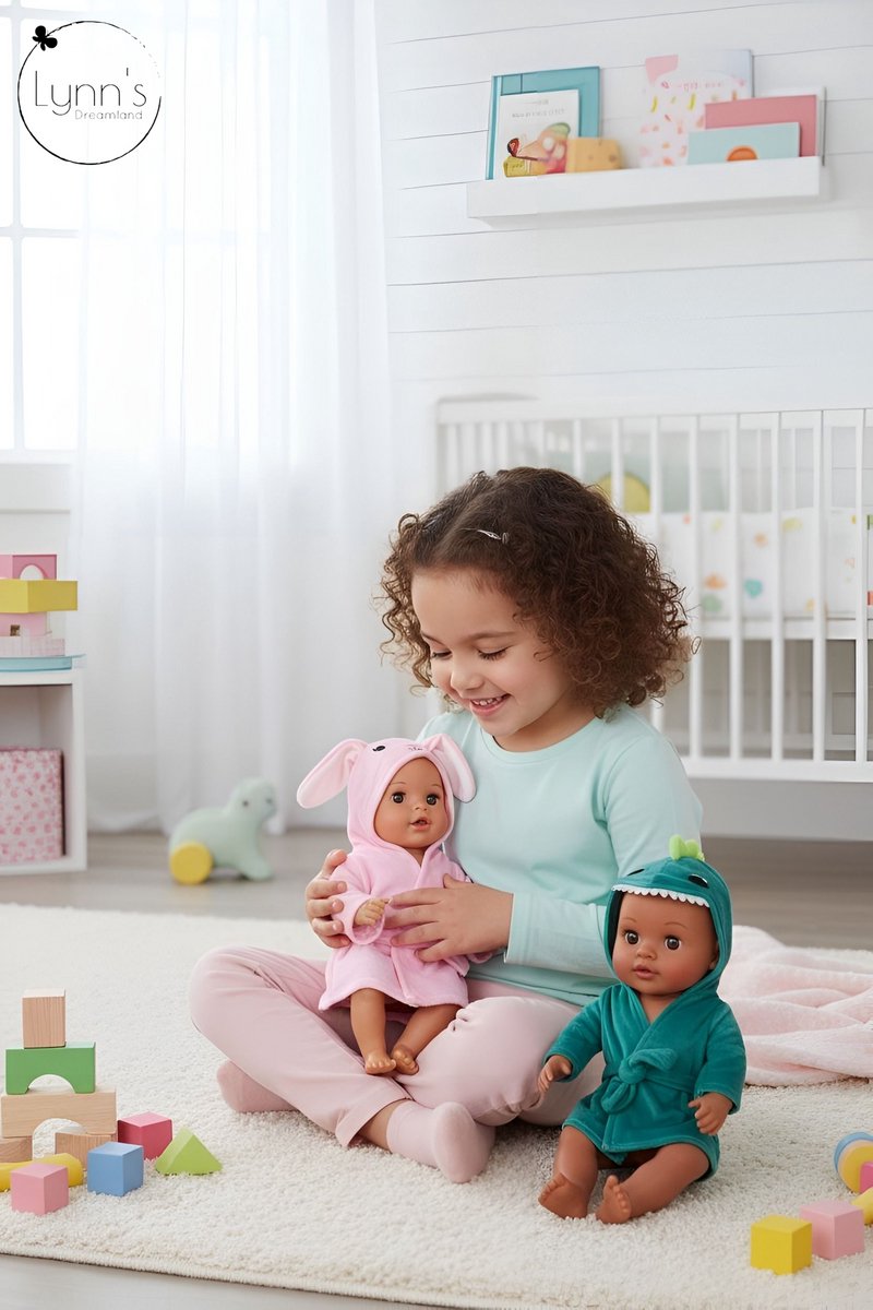 Poppenkleertjes voor babypop 43 cm - Roze konijn badjas - In cadeauzakje - Poppenkleding geschikt voor o.a. Baby Born pop — afbeelding 4