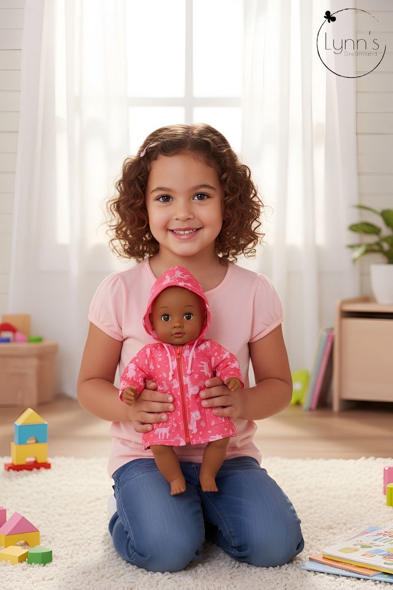 Poppenkleertjes voor babypop 43 cm - Roze eenhoorn regenjas - In cadeauzakje - Poppenkleding geschikt voor o.a. Baby Born pop — afbeelding 8