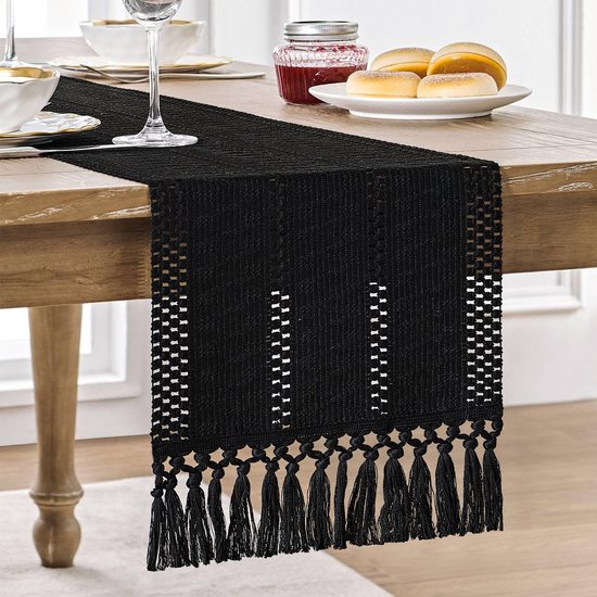 Tafelloper verjaardag - verjaardagsdecoratie zwart goud, tafeldecoratie verjaardag, Happy Birthday tafelloper voor jongens meisjes feest verjaardagsdecoratie, binnen en buiten familiediner, 35 x 180