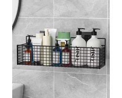 1 Stuk Badkamer Organizer | Wandmontage Opbergrek Zonder Boren | Multifunctioneel Opbergrek voor Toiletartikelen, Keuken & Douche | Modern IJzeren Badkamerplank - Zwart