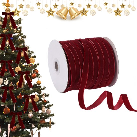 Ruban de velours - Ruban de velours de Noël - Ruban de velours rouge bordeaux - Ruban de velours de Noël roulé - pour la confection de nœuds, de bouquets et de matériel d'emballage