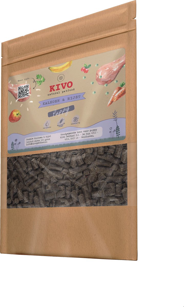 Kivo Petfood Kivo Petfood PROEFZAKJE Puppybrokken Kalkoen & Rijst Puppy 300 gram - Koudgeperst - Glutenvrij